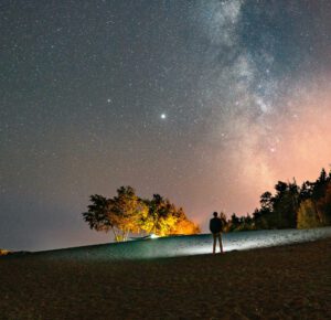 Flashlight lighting a path